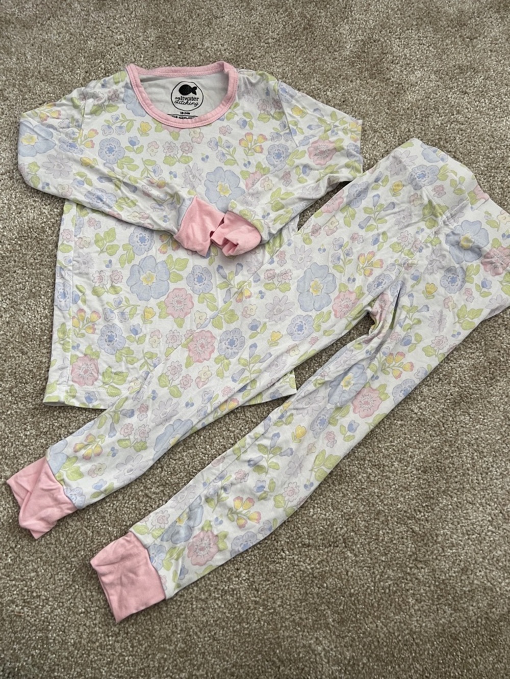 Toddler Bamboo Floral Long-Sleeve Pajama Set with Pink Trim